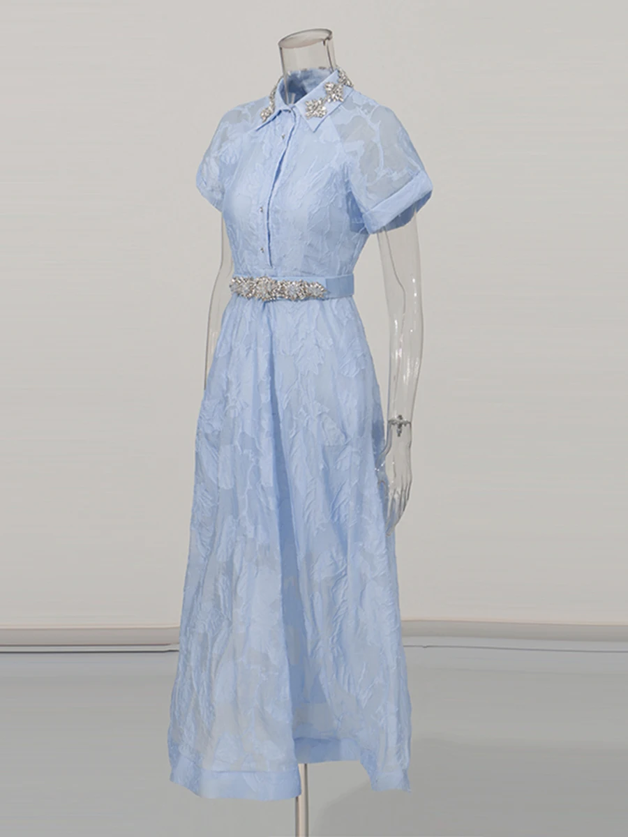 فستان كاجوال مرصع بالألماس من CHICEVER فستان نسائي طويل بأكمام قصيرة ومنظور أنيق فساتين نسائية طويلة موضة الصيف