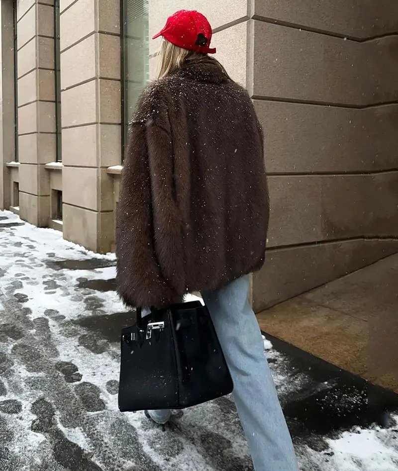 GACVGA 2025 Winter Ins Hot Fashion Girls Oversized Gradient Fur Coat Women Thick Warm Outerwear Fluffy Faux Fox Fur Jacket