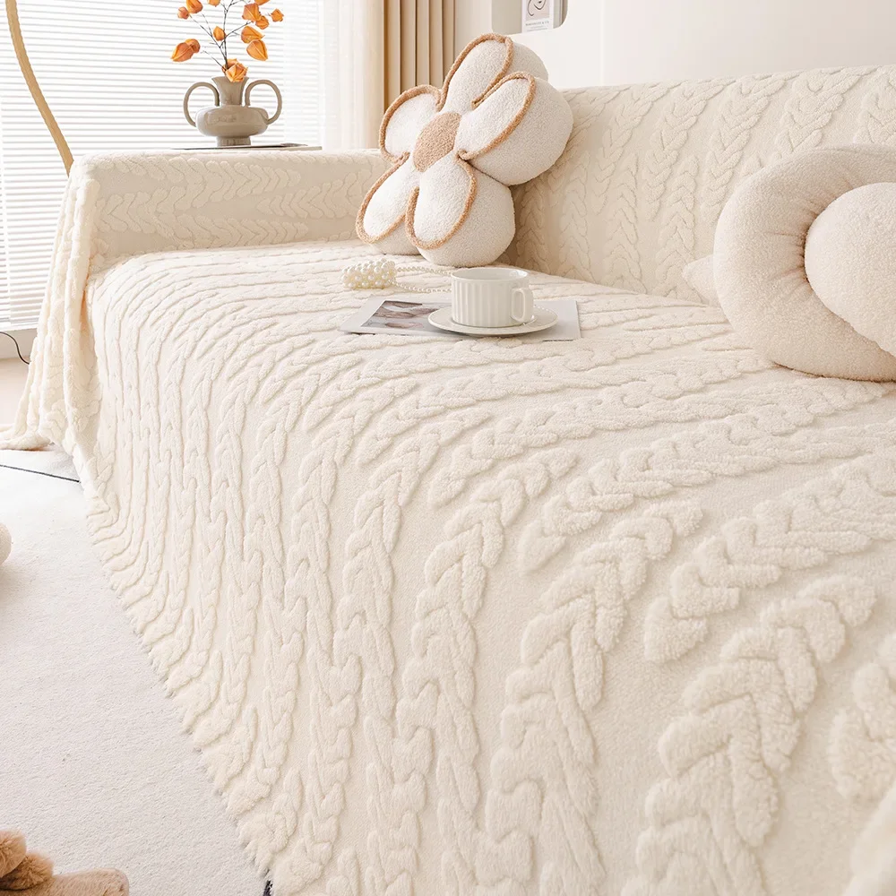 Thicken Warm Jacquard Plush Fleece Sofa Towel, for Living Room Bedding Room Large Relax Leisure Blanket Couch Cover Decor