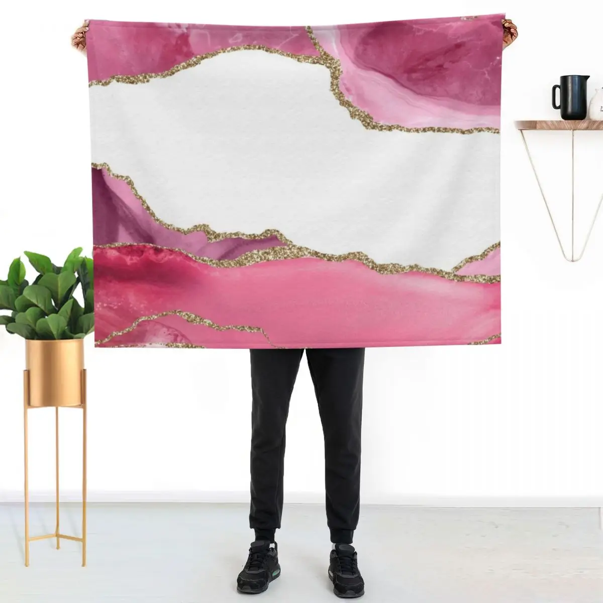 Pink Blush Faux Agate Marble Landscape I Throw Blanket Moving Nap blankets and throws cosplay anime Bed covers Blankets