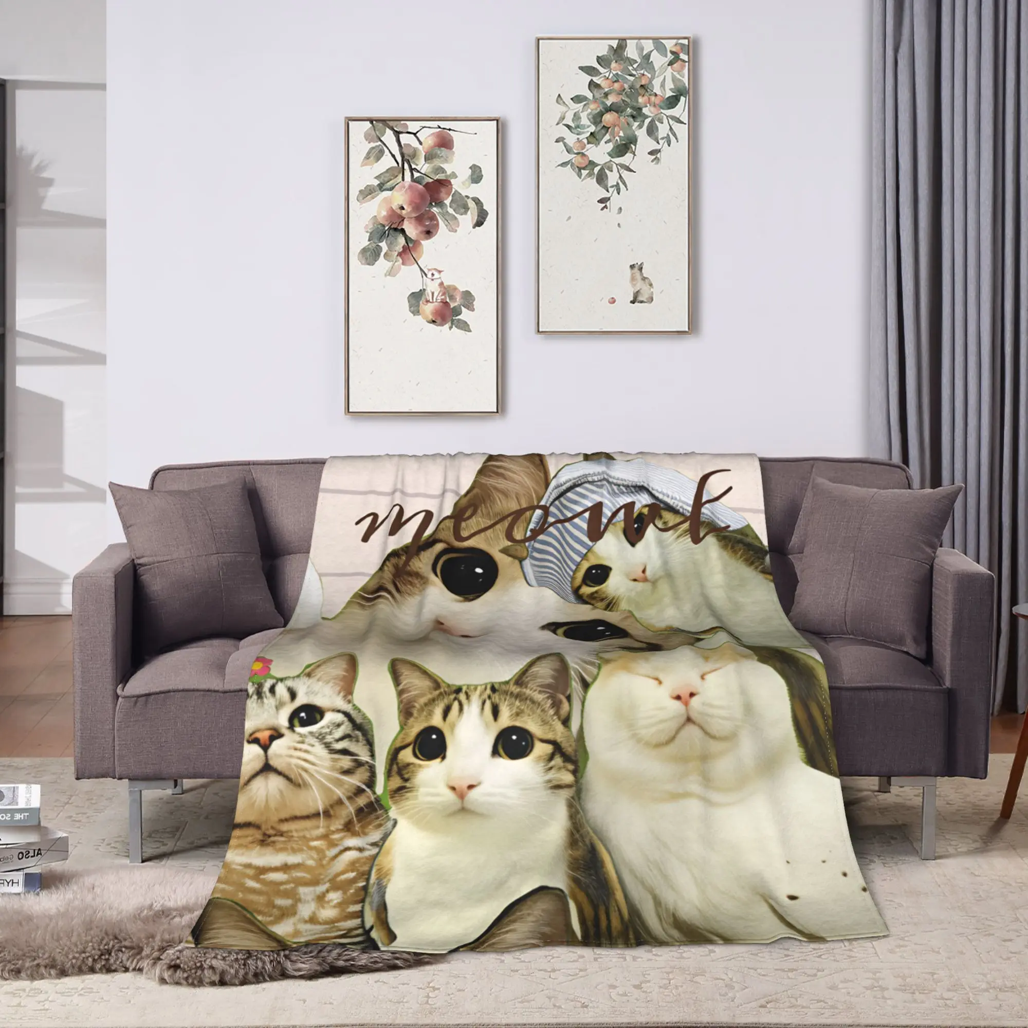 Soft Throw Blanket Travel Cute Meowl Cat Collage Blankets  Flannel Bedspread For Living Room Novelty Sofa Bed Cover