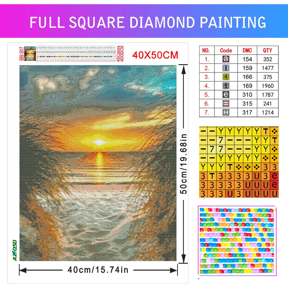 AZQSD 5D Diamond Art Painting Kits Seaside Sunset Bridge Picture Of Rhinestones Diamond Embroidery Scenic Mosaic Love Home Decor