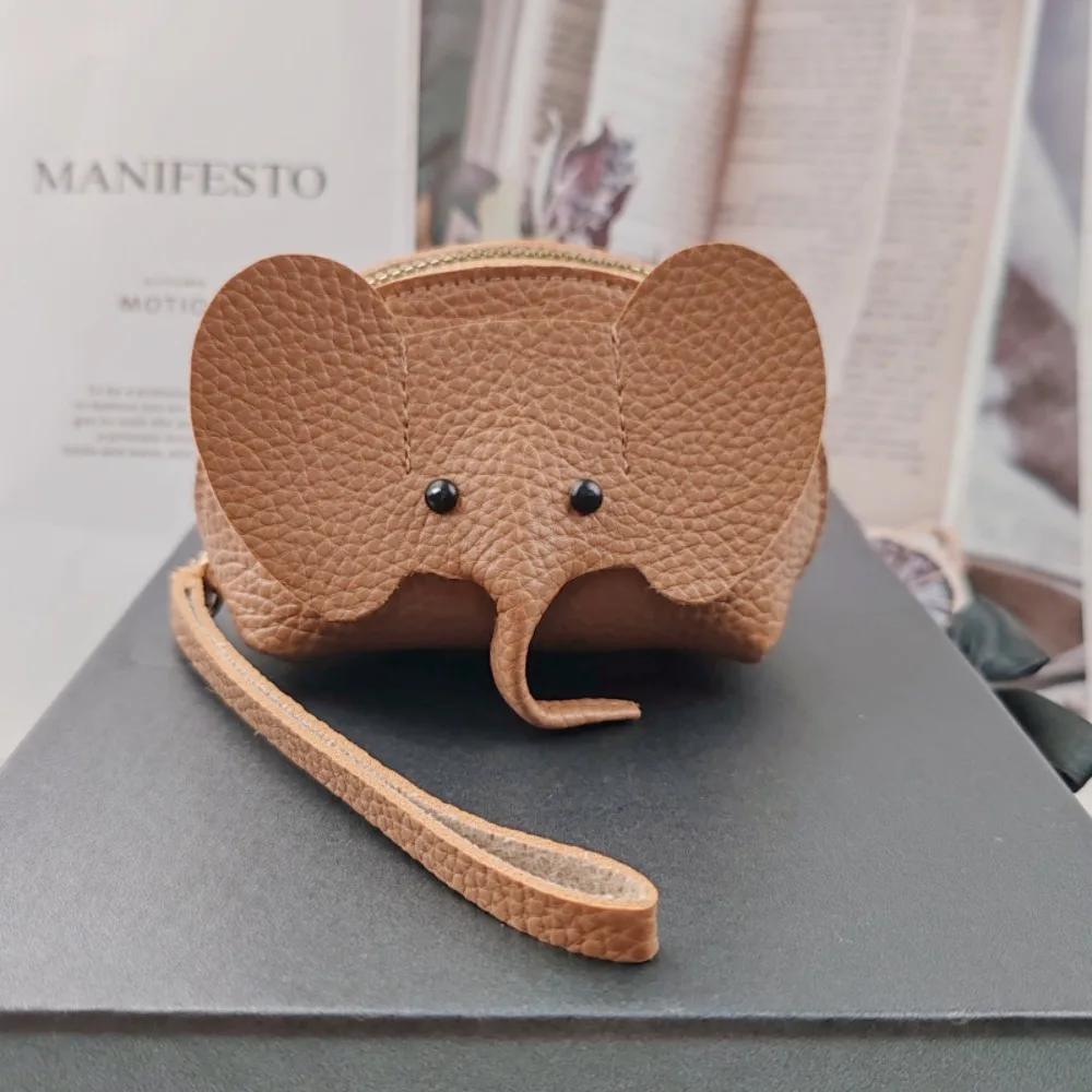 Versatile PU Elephant Bag Vintage Hasp Zipper Clutch Coin Purse Solid Color with Loose Change Storage Bag Pendant Home