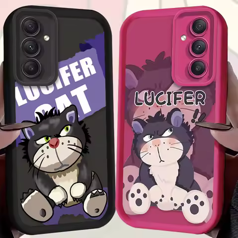 Lovely Super Lucifer Cat Case for Samsung Galaxy S25 S24 S23 Ultra S22 S21 Plus FE 5G A54 A34 A14 A73 A53 A33 5G Shockproof Etui