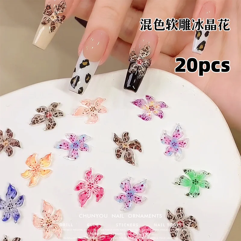 

20pcs Ice Transparent Flower Resin 3D Nail Art Charms Acrylic Sculpture Flowers Spring Summer Design Nail Crafts DIY Accessories