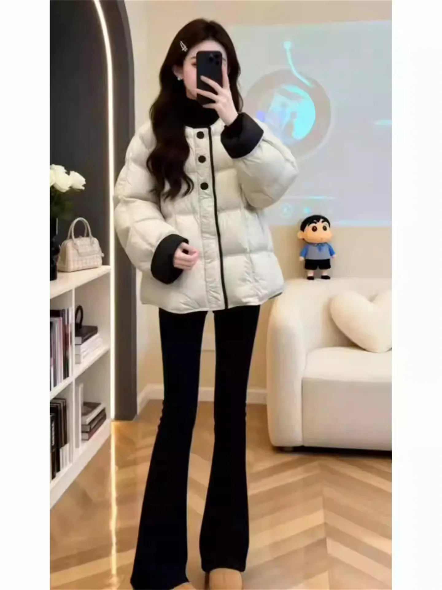 

Корейская хлопковая куртка в стиле колор-блок для женщин, новая модная повседневная модель с длинными рукавами для ежедневной носки