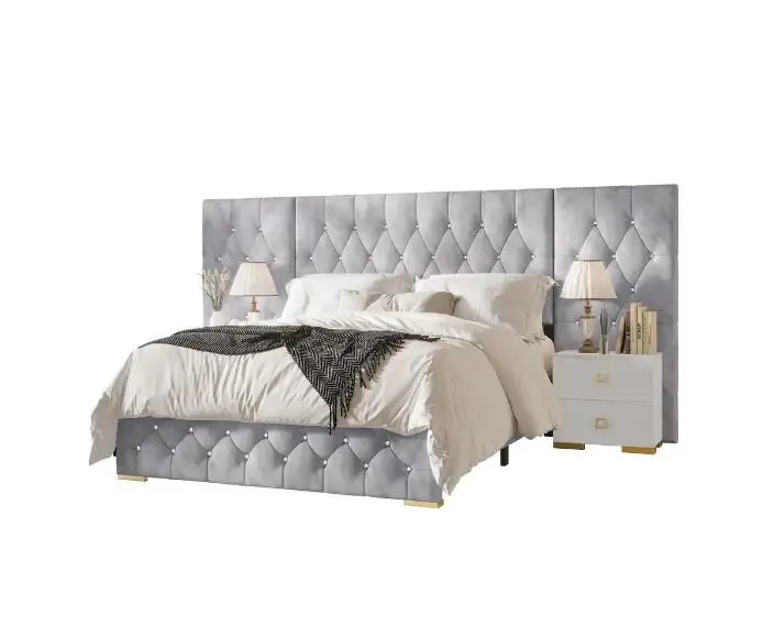 Luxurious Velvet Tufted Platform Bed with Wall Panels-King