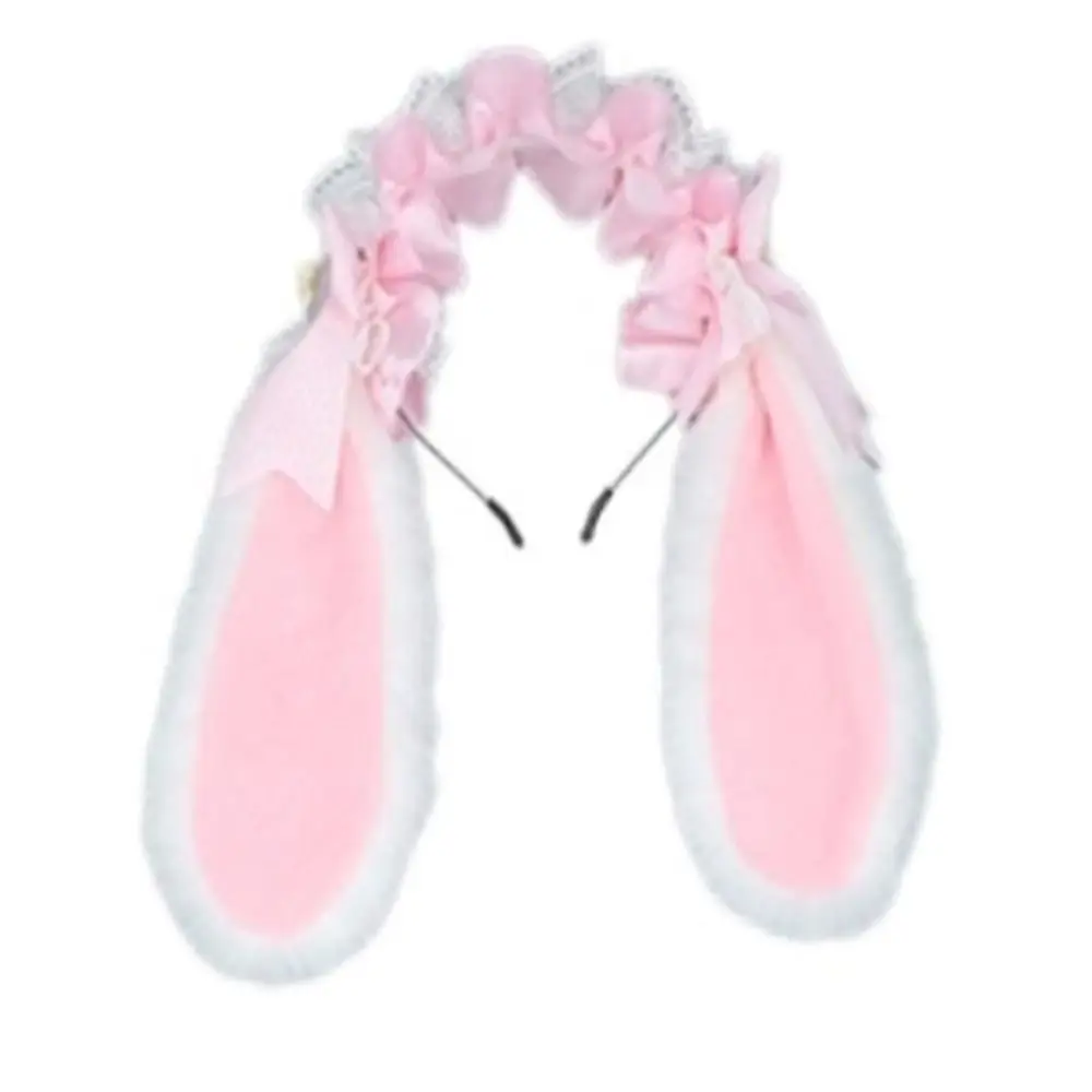 

Japanese Bowknot Plush Bunny Hair Hoop Ribbon Lace Lolita Rabbit Ears Headband Furry Cute Cosplay Hair Bands Comic Show