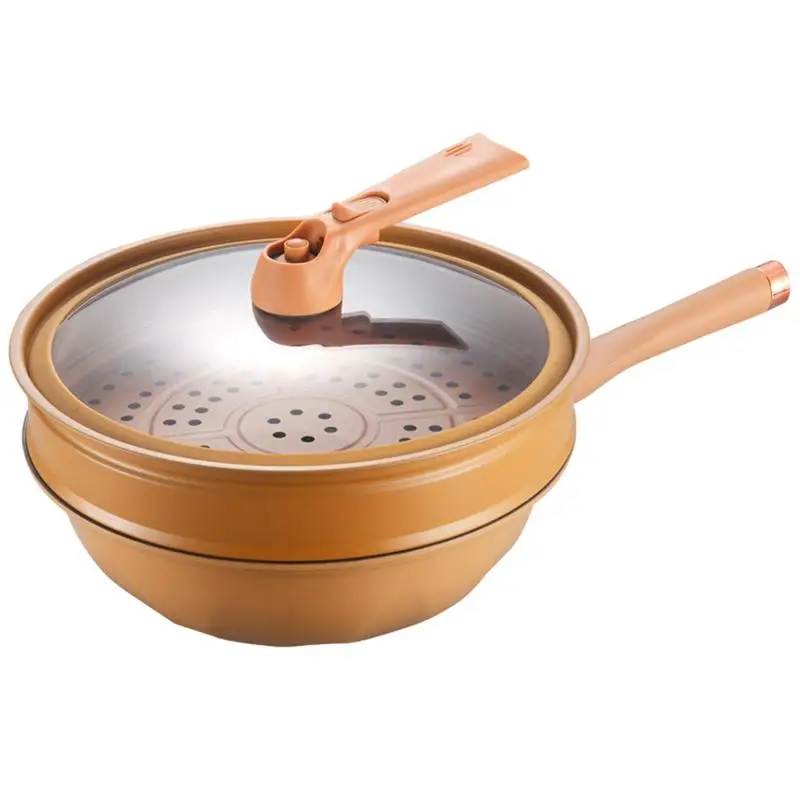 

Non-Stick Clay Wok With Steamer Basket Clay Wok Micro-pressure Wok Multifunctional Non-stick Household Frying Pan Induction