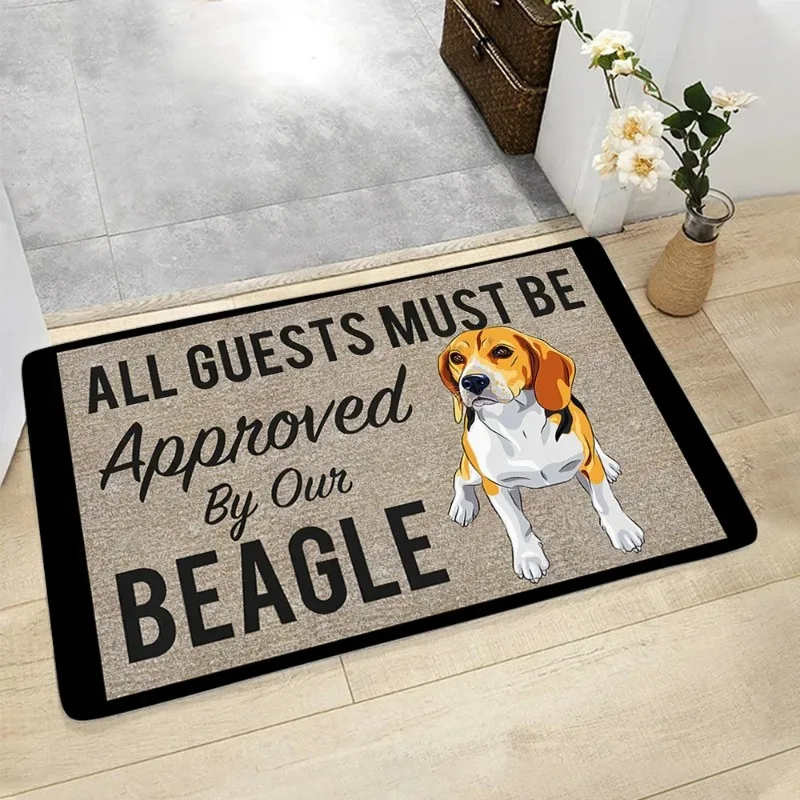 Tapete de porta beagle humorístico, tapete antiderrapante com todos os hóspedes devem ser aprovado pelo nosso slogan beagle para decoração exclusiva de casa