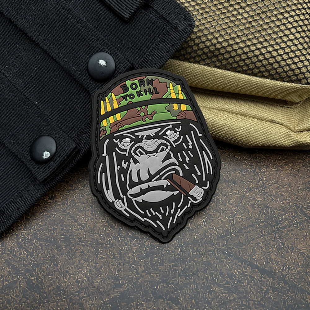 Tactical Gorilla Alien Pattern 2D Flat Pvc Material Patch with Velcro, Includes Backing Fabric, 1 Piece, Exquisite Pattern Details, Flexible Material, Won'T Damage Fabric, Versatile for Daily Use, Motorcycle Riding Clothing, Workwear Jackets, Functional Outerwear, Hats, Arm Decoration Accessories view 4