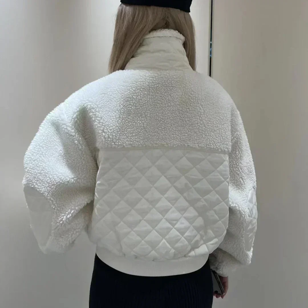 ao Winter New Women Warm Coat Design Patchwork Diamond Pocket Thickened Jacket Solid Color All-match Casual Collar Zipper Jacket