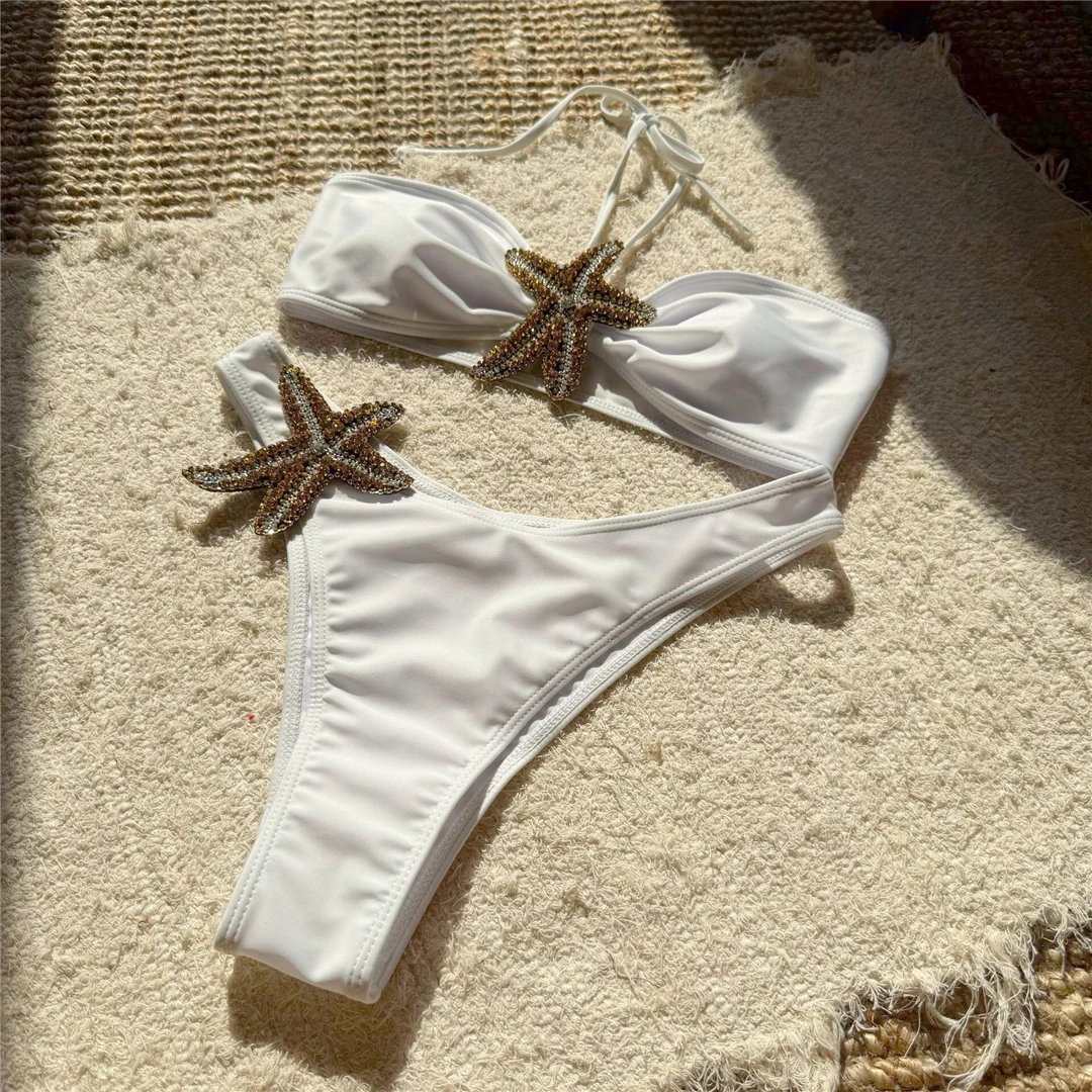 Shiny Star Halter Bikini mit mittlerer Taille, brasilianischer Schnitt, zweiteiliger Badeanzug für Damen, Badebekleidung, Badeanzug, Badehose, Badeanzug V6458 – Detail 8