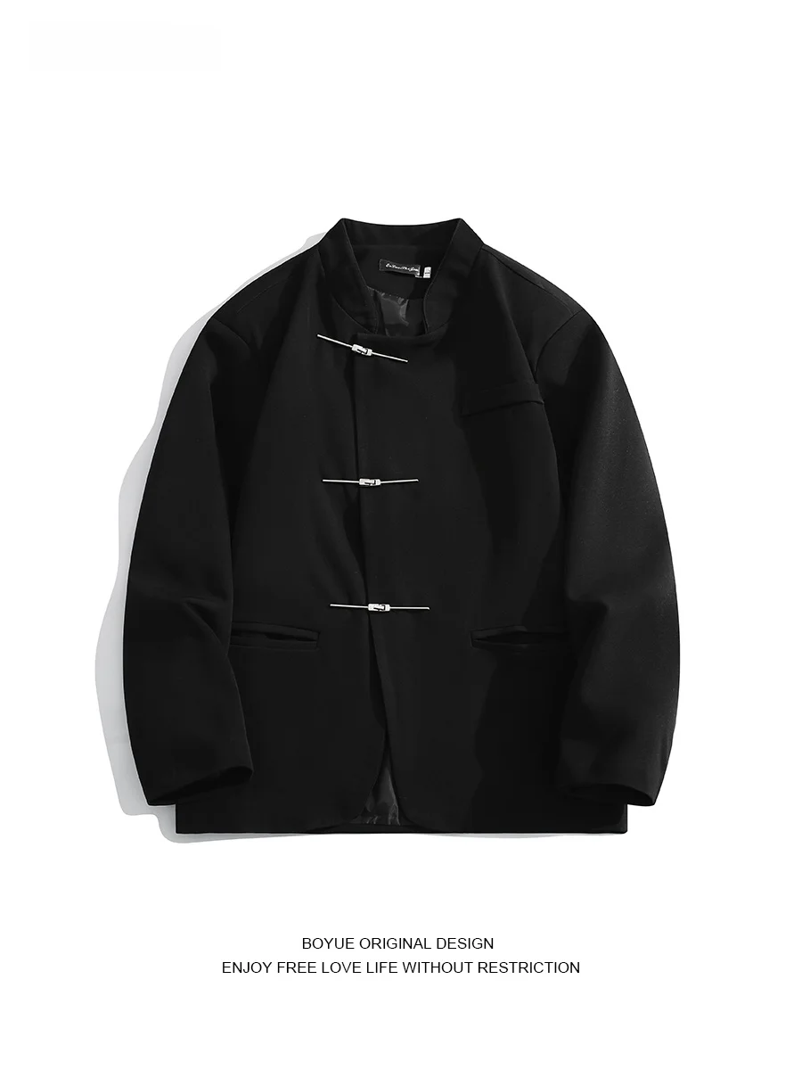 

Мужской трендовый костюм-пиджак Boyue в стиле ретро с металлическими пуговицами и наплечниками, новый китайский стиль, модный западный крой