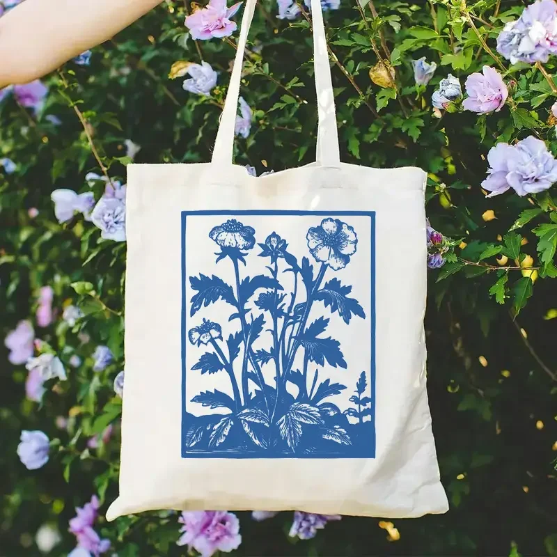 

Bolso de mano de lona con estampado Floral bohemio bolso de hombro de playa con flores silvestres estéticas para mujer bolso