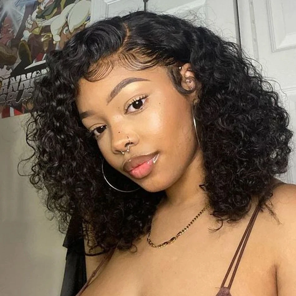 

Kinky Curly Edged Short Bob Human Hair Wigs 13x4 Transparent Lace Front Wigs For Women Human Hair Remy 100% Human Soft Bob Wig