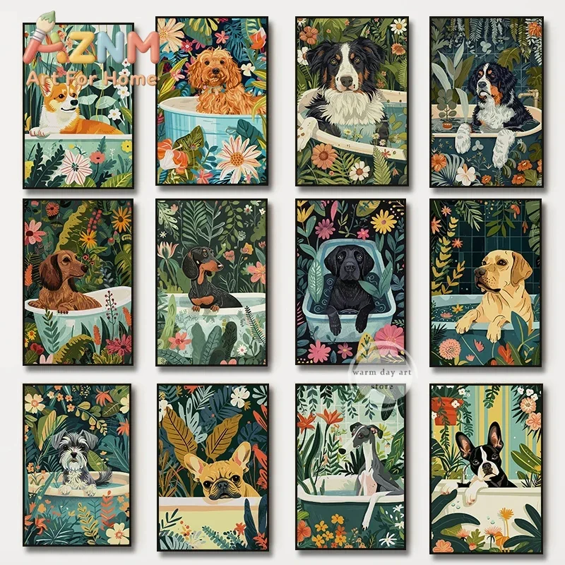 Cavoodle French Bulldog Dachshund Shiba Inu Corgi Greyhound Canvas Painting Wall  Jungle Tropical Poster Print Bathroom Decor