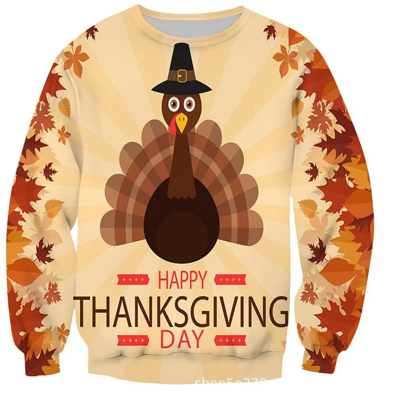 Happy Thanksgiving Day Sweatshirt Men 3D Turkey Printed Pullovers New In Sweaters Party Hoodies Long Sleeve Kids Autumn Clothes