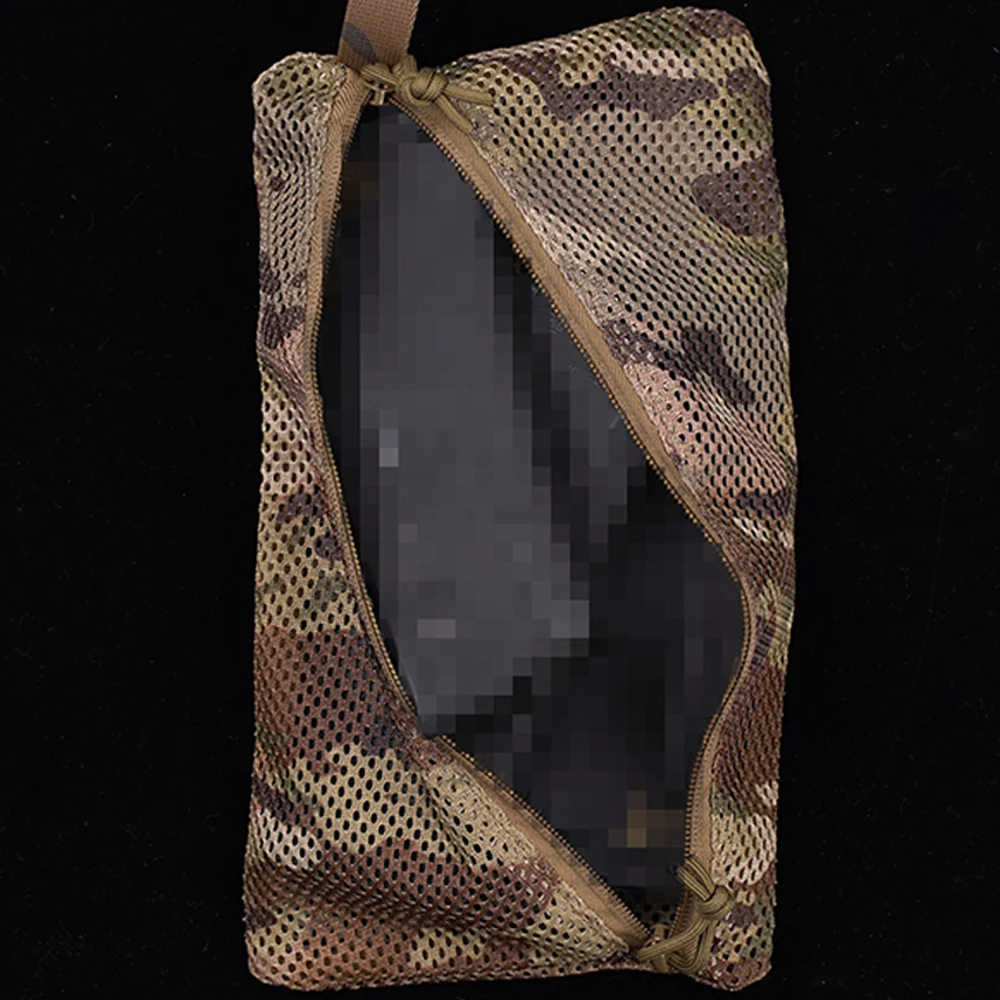 6 * 12in Tactical Mesh EDC Pouch Net Storage Bag Utility Tool Pocket Modular Admin Pouch Two-way Zipper Camping Travel Hunting Bag