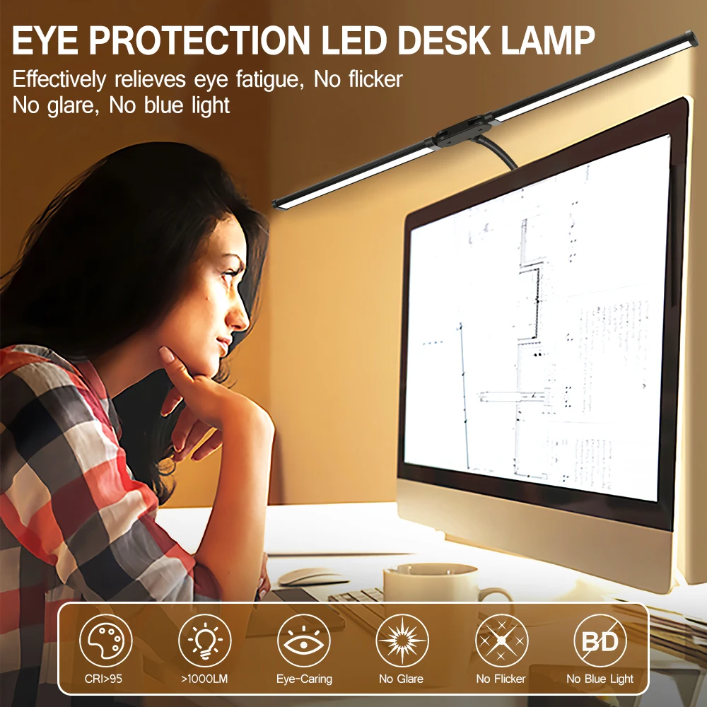 Clip LED Desk Lamps Double Head Dimmable Reading Monitor Light 5Color Modes Light for Office Study Working Folding Lights image 3