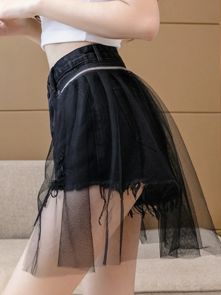 Patchwork Shorts Women Denim Solid High Waist Wide Leg Spring Simple Korean Style Slim All-match Design Girls Leisure Streetwear