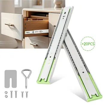 10 párů (20 ks) výsuvných lišt pro zásuvky 12/14/16 palců, boční montáž na zásuvky, výsuvy pro zásuvky skříněk do kuchyně 10 nejlepší prodej miniaturní výsuvy do zásuvek - №2