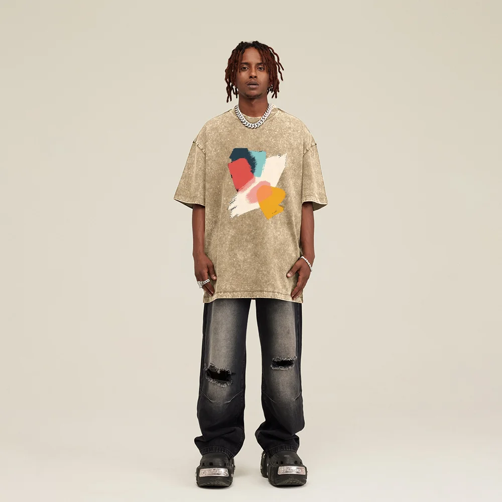 

Unique Colorful Pattern Distressed T-shirt - Trendy Graphic Tees, Men's Top A perfect way to showcase fashion sense