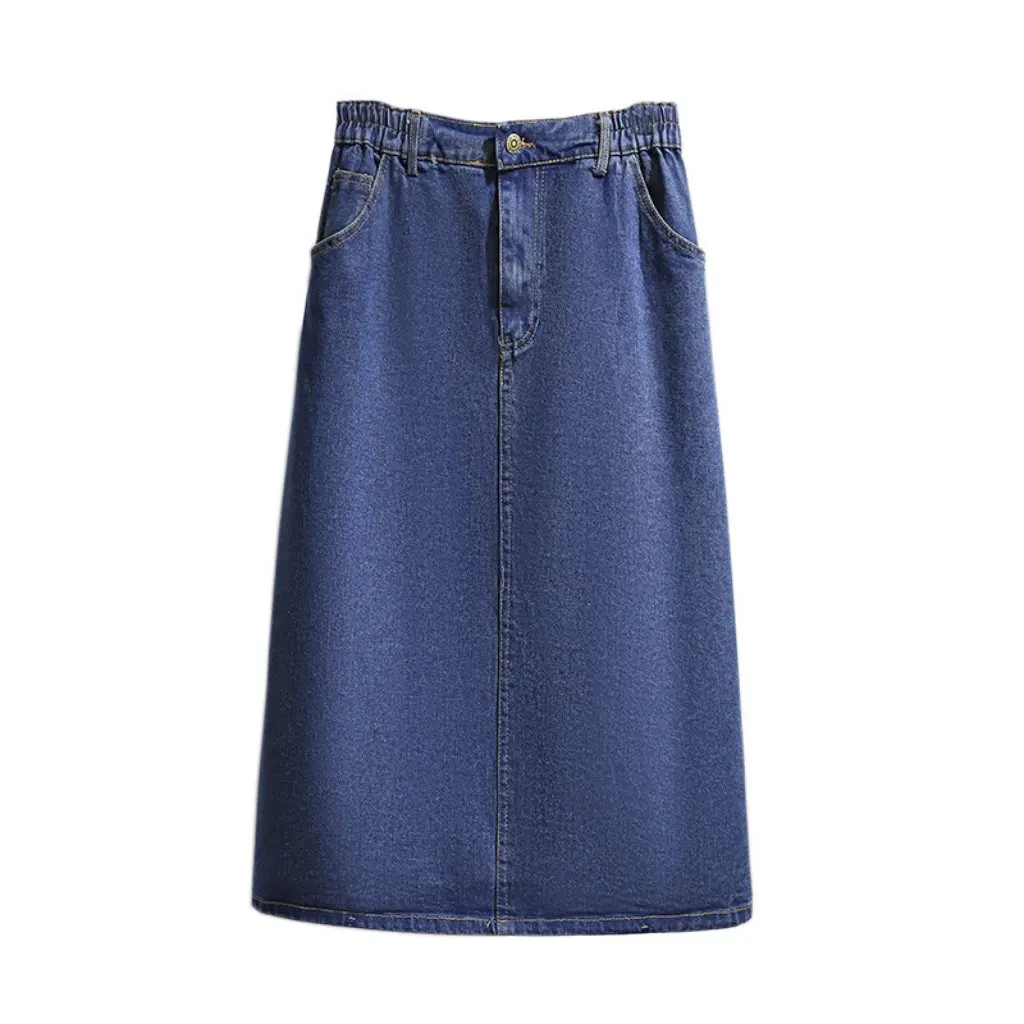 Korean Style Deformation Chubby Girl Loose Fit Joker Denim Skirt Long Temperament plus Size for Spring And Autumn