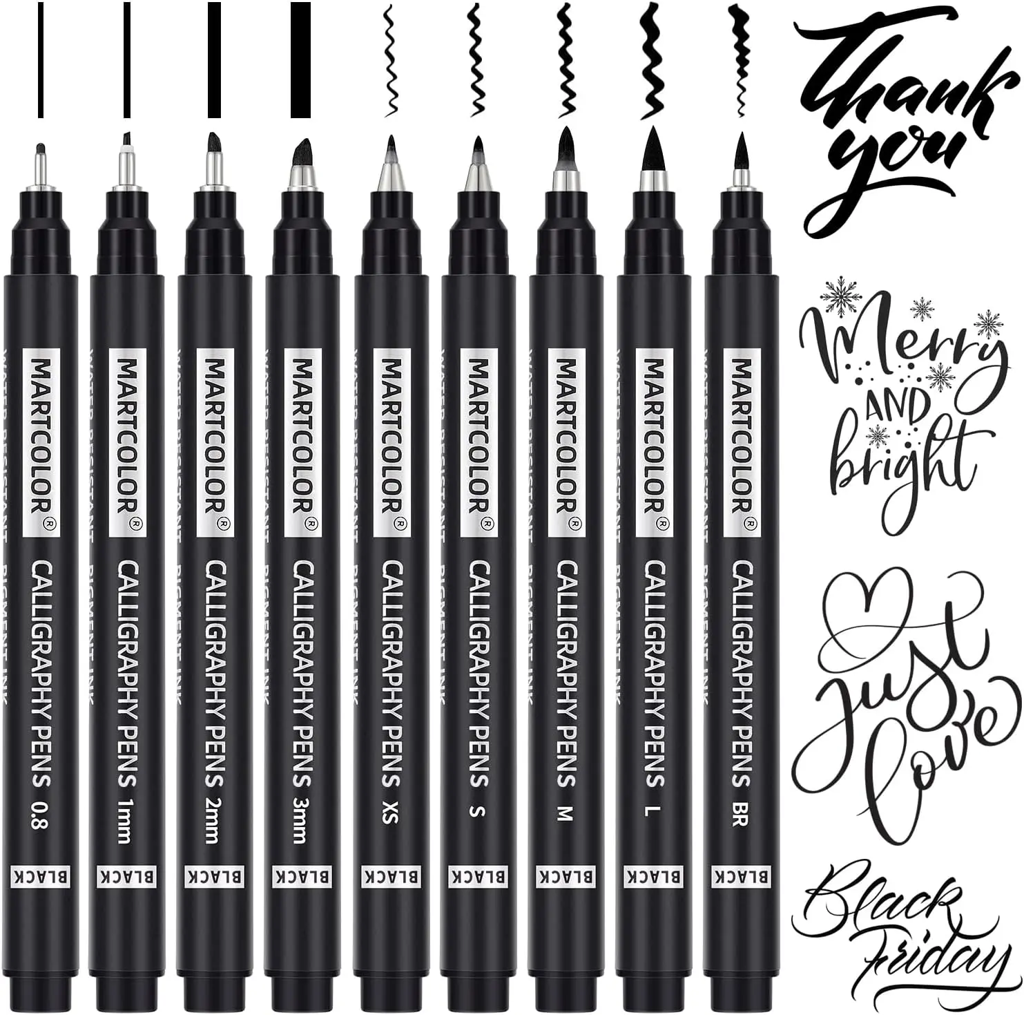 

9-Size Calligraphy Pen Set for Beginners, Brush Pens for Writing, Art Drawing, Sketching & Scrapbooking