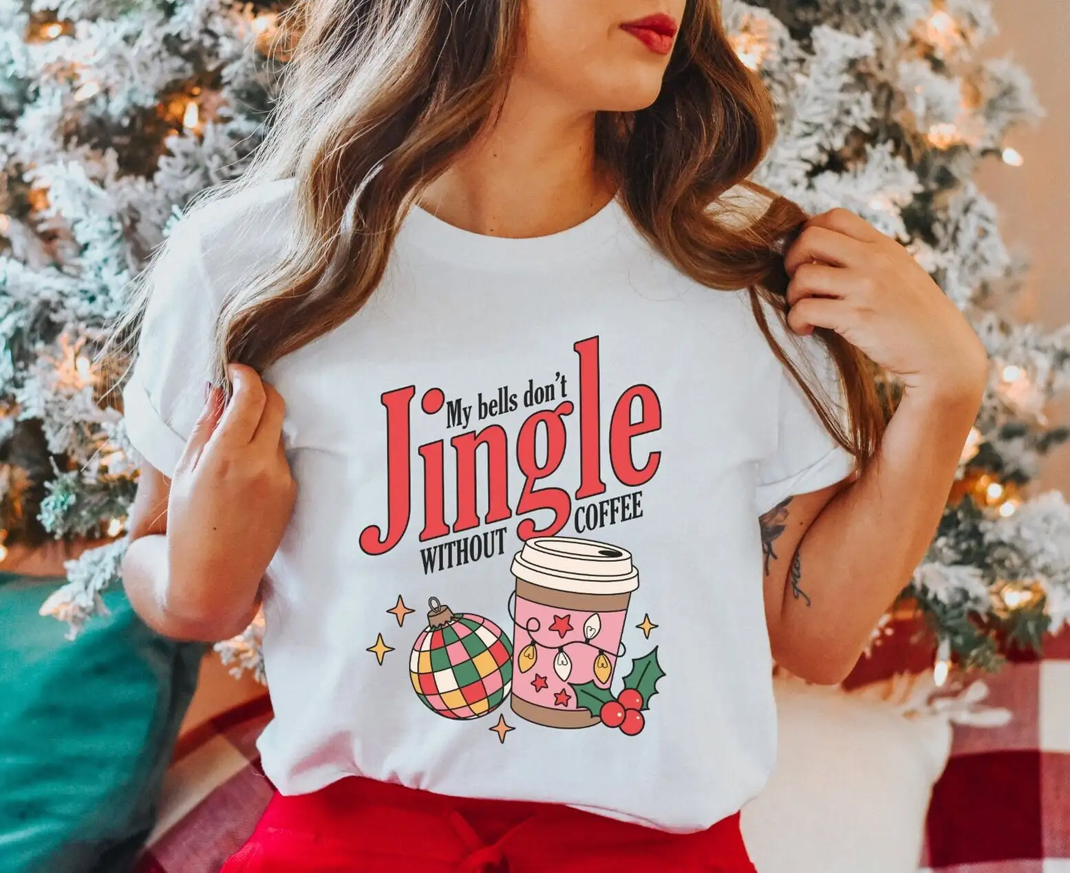 My Bells Dont Jingle Without Coffee T Shirt Christmas Girl Lover Xmas Retro S