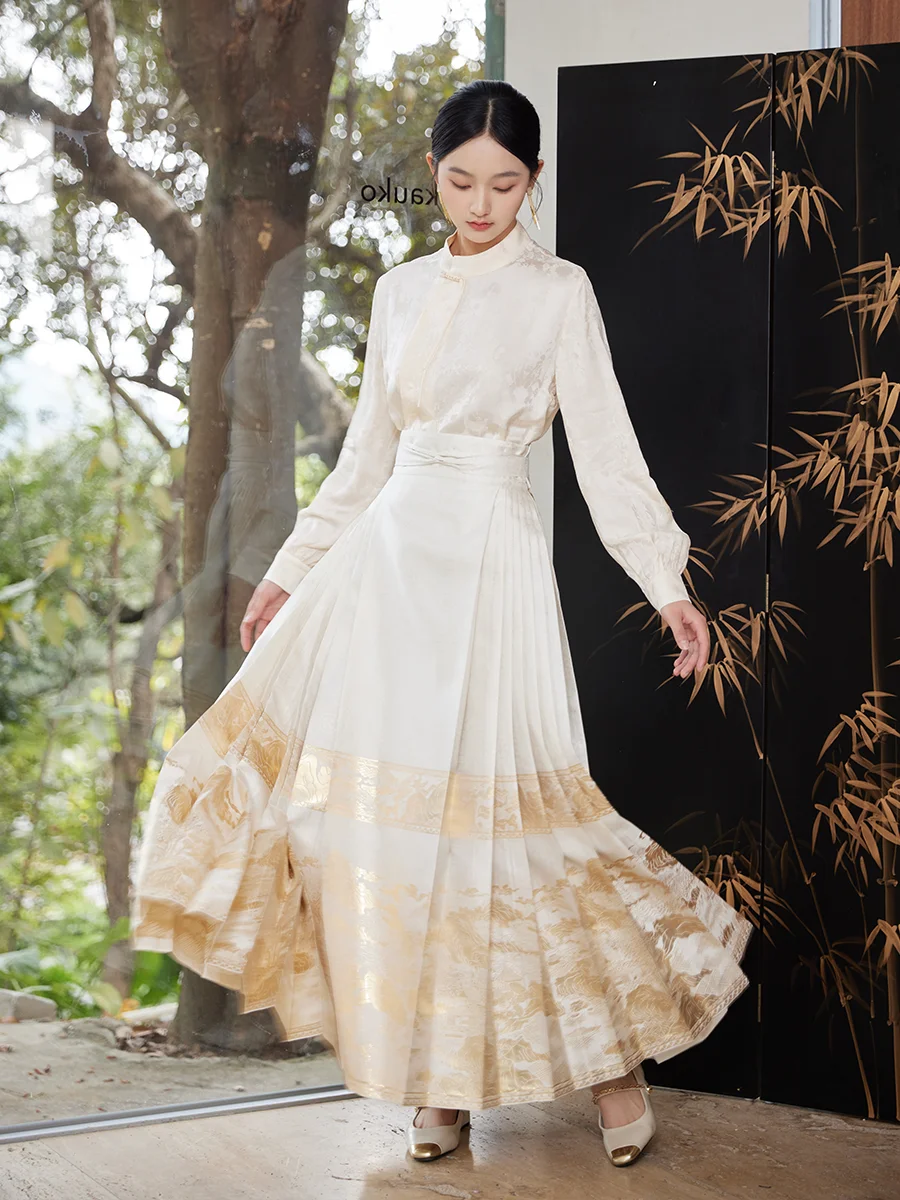 

Юбка-трапеция ChuCheni в китайском стиле с вышивкой, приталенная, с широким подолом, весна 2026, в стиле Ханьфу