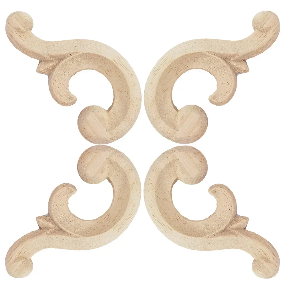 4PCS Floral Wood Carved Wooden Figurines Crafts Corner Appliques Frame Wall Woodcarving Decor Furniture Decorative Figurines