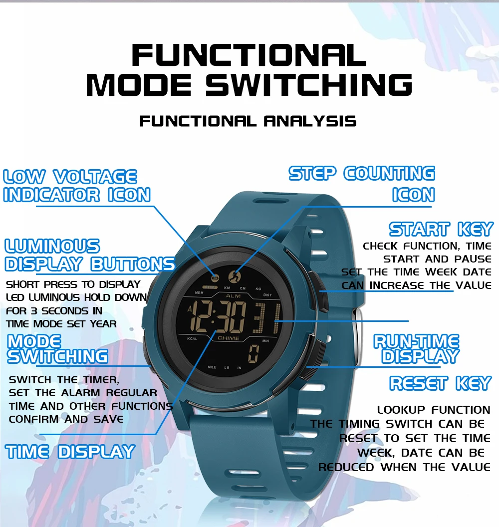 2025 SANDA Pedometer Waterproof Multifunctional Mountaineering Sports Military Style Run Cycling Intelligent Life Wristwatch2189