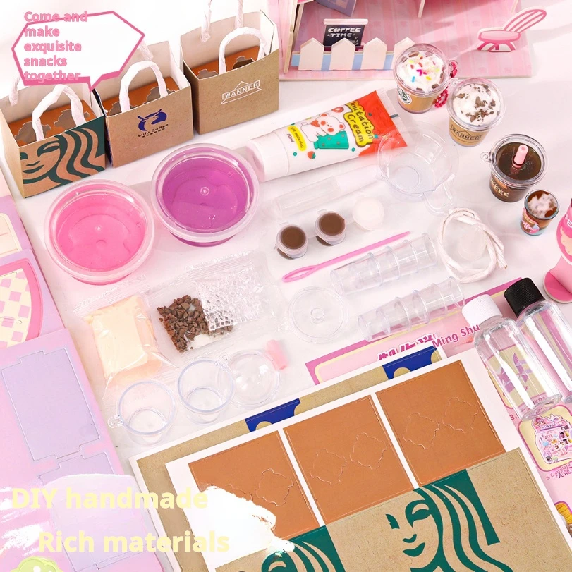 女の子が自宅で遊べるクリエイティブな手作りDIYバリスタフードトイセット、子供向けパズル立体パズルおもちゃギフトボックス