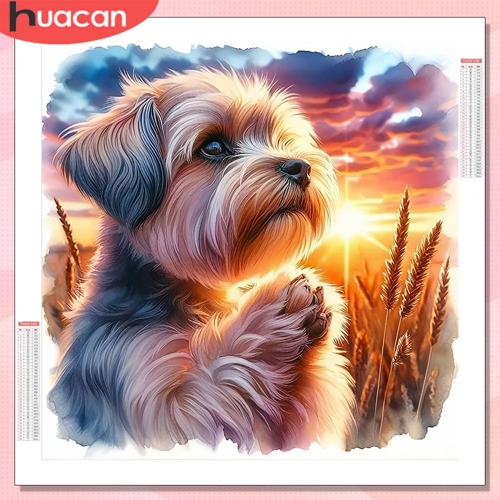 HUACAN Diamond Mosaic Dog Animal Full Square Round Diamond P