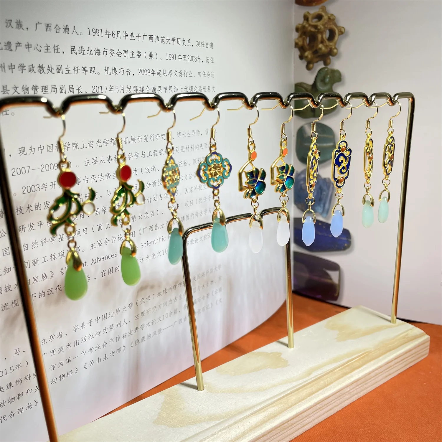 5pcs/lot Elegant cloisonné white jade drop earrings National retro new Chinese style Light luxury sense of luxury Wonderful gift