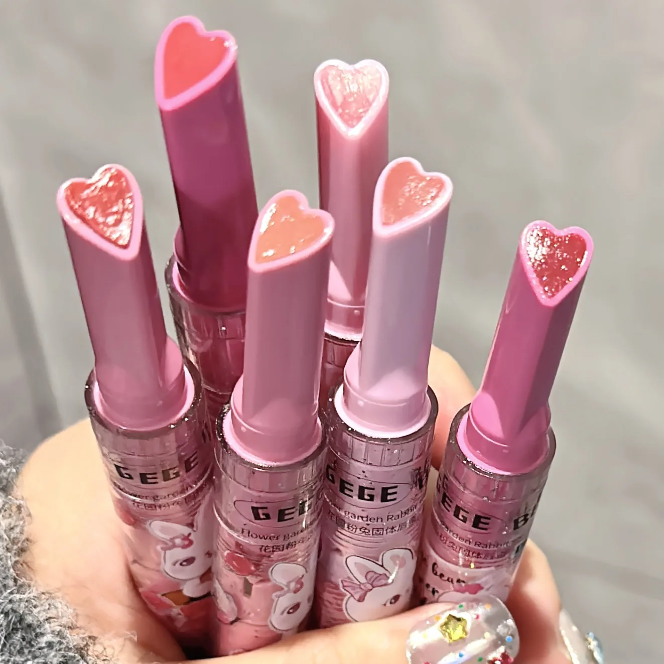 Gege Bär Garten rosa Kaninchen festen Lip gloss Set lang anhaltende feuchtigkeit spendende wässrige farbige Lippen balsam koreanische Lippen tönung Make-up