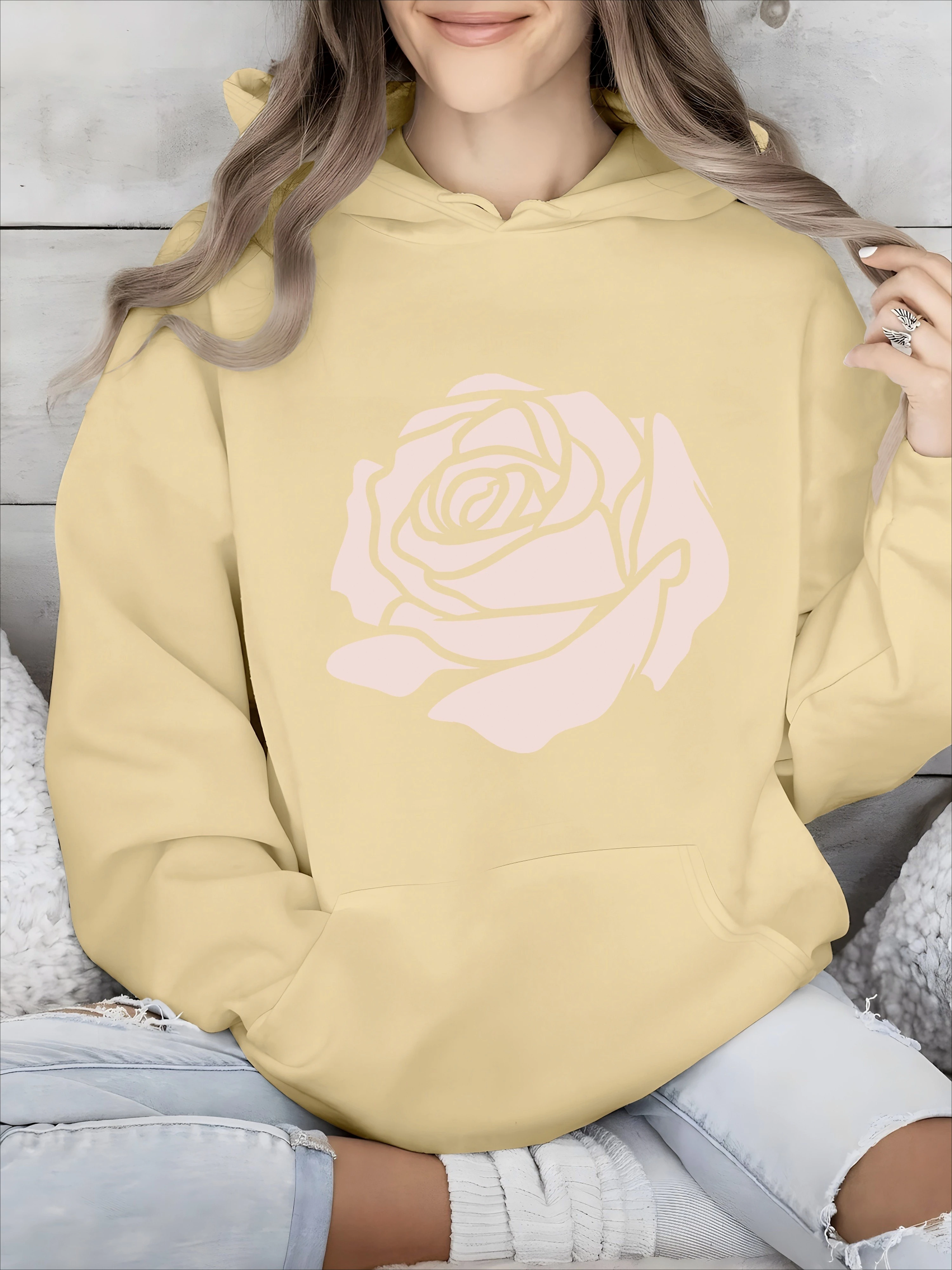 Big Rose Printed New Graphic Hoodies Women's Autumn Winter Hoodie Casual Round Neck Long Sleeve Kid's Sweatshirt Clothing