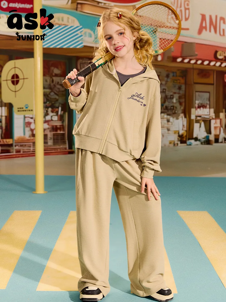 [بدلة أطفال] سترة صوفية ربيعية مقاومة للرياح للأطفال سراويل مستقيمة بنطلون قطعتين للفتيات