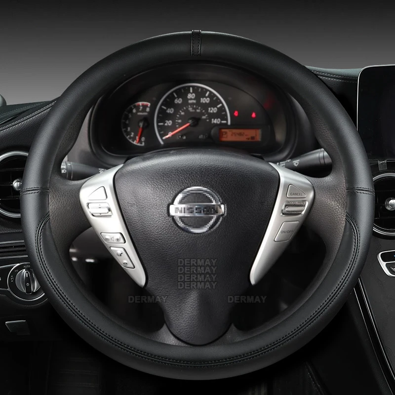 for Nissan Versa Sedan C11 N17 E12 N18 Versa Note Nissan Almera PU Leather Car Steering Wheel Cover Auto Accessories