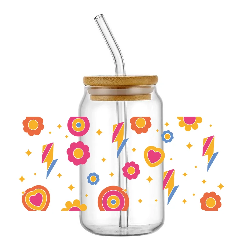 

cartoon Small Colorful Flowers Pattern UV DTF Transfer Sticker Waterproof Transfers Decals For 16oz Glass Cup Wrap Stickers