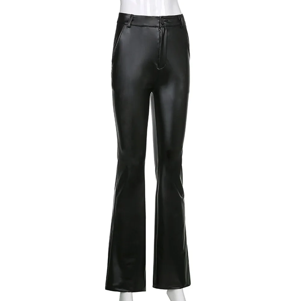 BKLD Leather Pants New Fashion Sexy PU Flared Pants Y2k Clothes Women Button High Waisted Night Club Outfits Casual Trousers