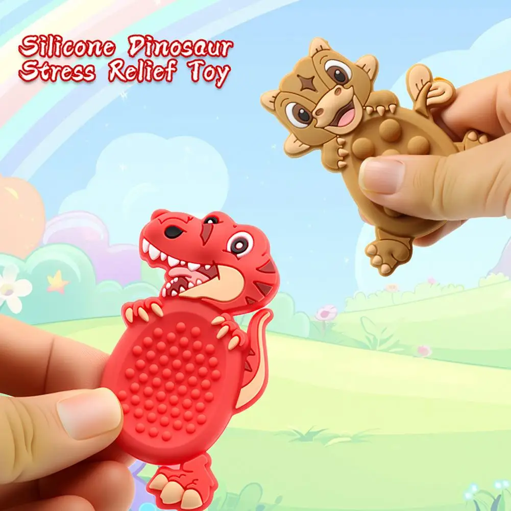 1/6PCS Silicone Worry Stone Sensory Fidget Toys For Autism ADHD Stress Relief Dinosaur Textured Stone Anxiety Relief Toy