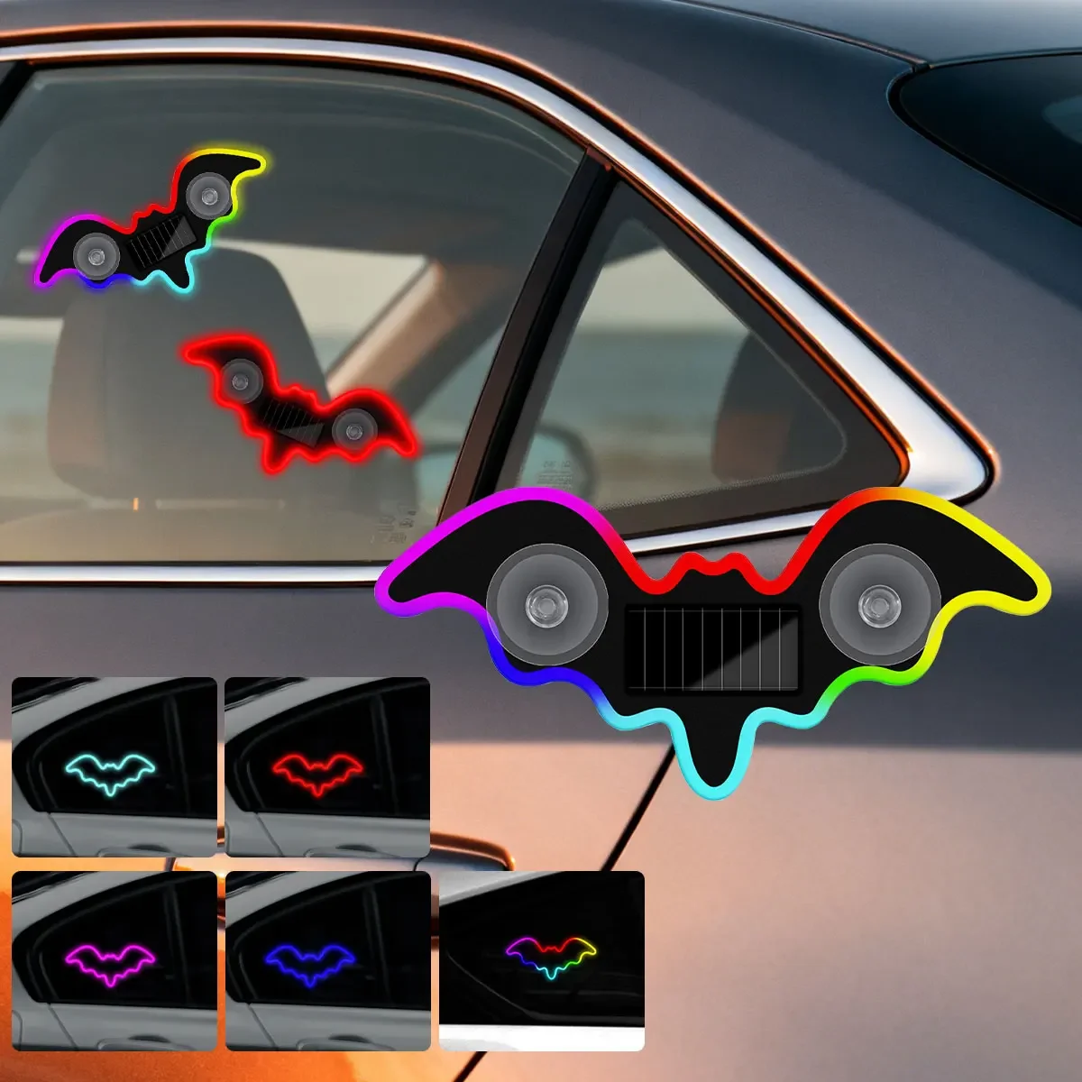 Bat-shaped Universal Car Interior Ambient Light RGB LED Solar Atmosphere Lamp Dynamic Gradient Decoration Accessory