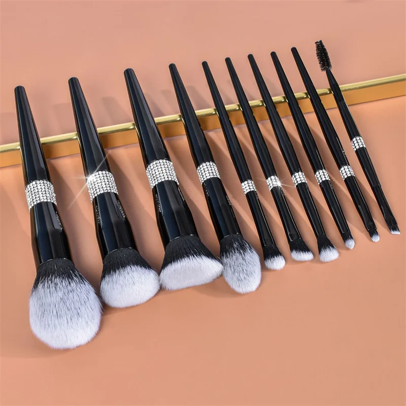 10/12Pcs Diamond Black Makeup Brushes Kit oft Synthetic Hair Foundation Blush Eyeshadow Eyebrow Cosmetic Brushes Makeup Tools