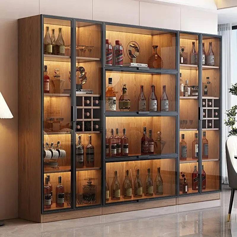 

Wine Cabinet Living Room Wall Display Cabinet Wine Shelf Home American Glass Cabinet Light Luxury High-End Sideb