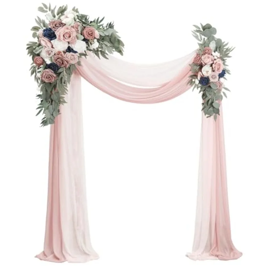 

Arch Flowers with Drapes Kit Pack of 4 - 2pcs Artificial Dusty Rose Navy Blue Floral Swag Arrangement with 2pcs Draping Fabric