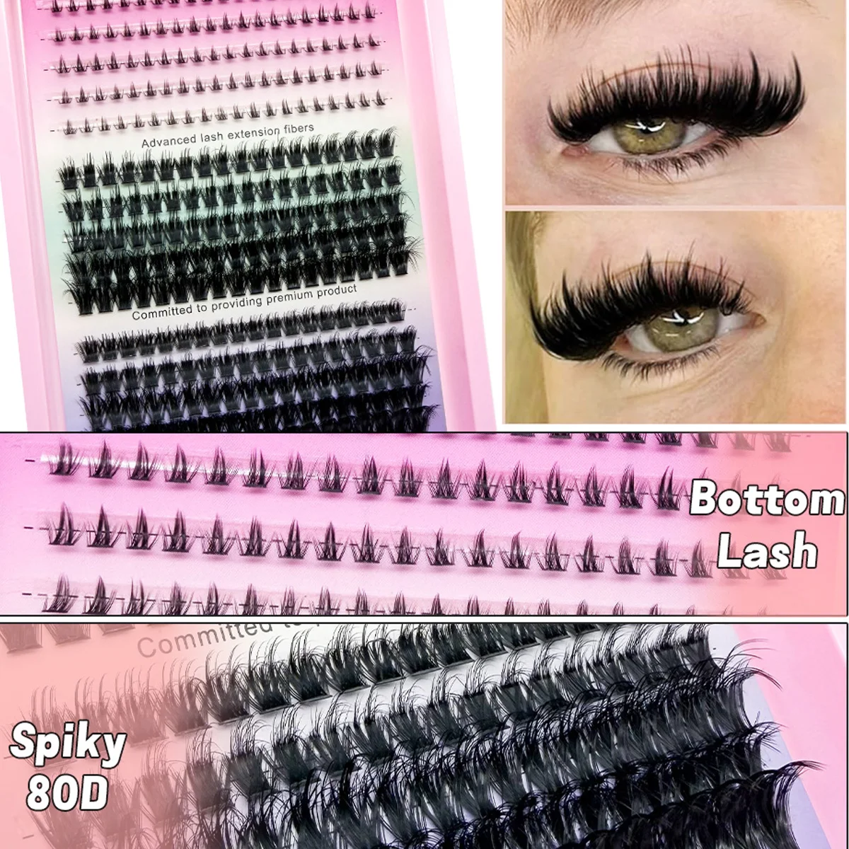 Neue Wimpern-Cluster 100D/80D: Untere Wimpern + Dornen-Cluster, Feen-Manga-Wimpern-Cluster, verlängerte Wimpern-Cluster mit Spikes – Detail 2