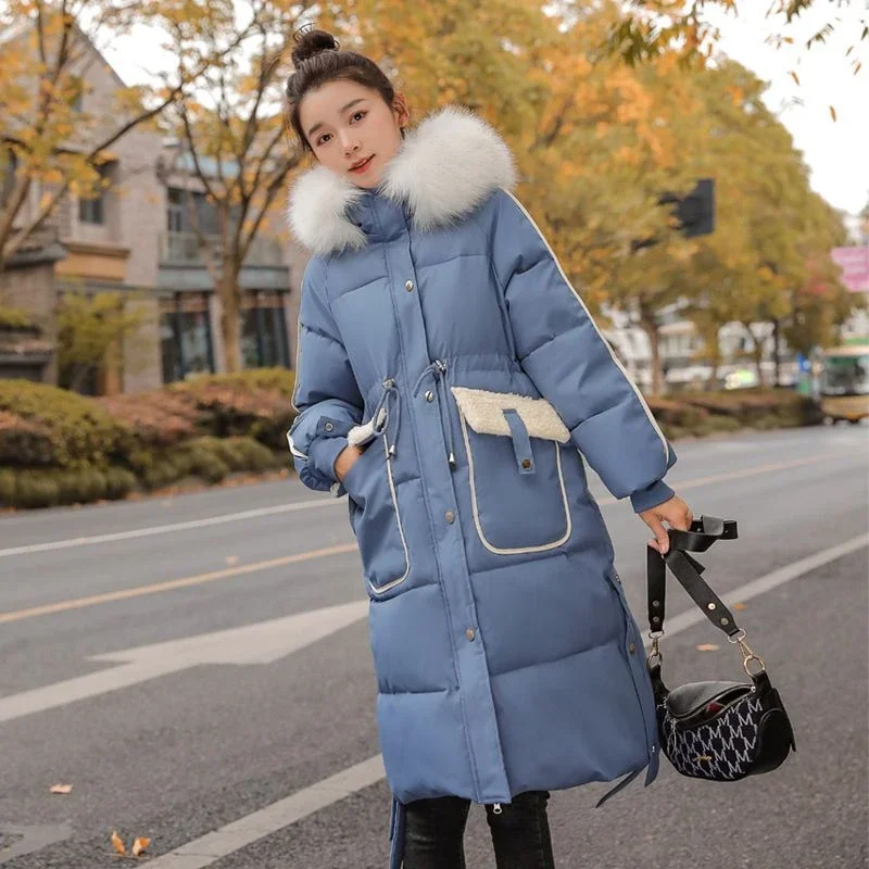 

2024 New Women Down Cotton Coat Winter Jacket Big Fur Collar Mid Length Version Parkas Loose Hooded Outwear Thick Warm Outcoat