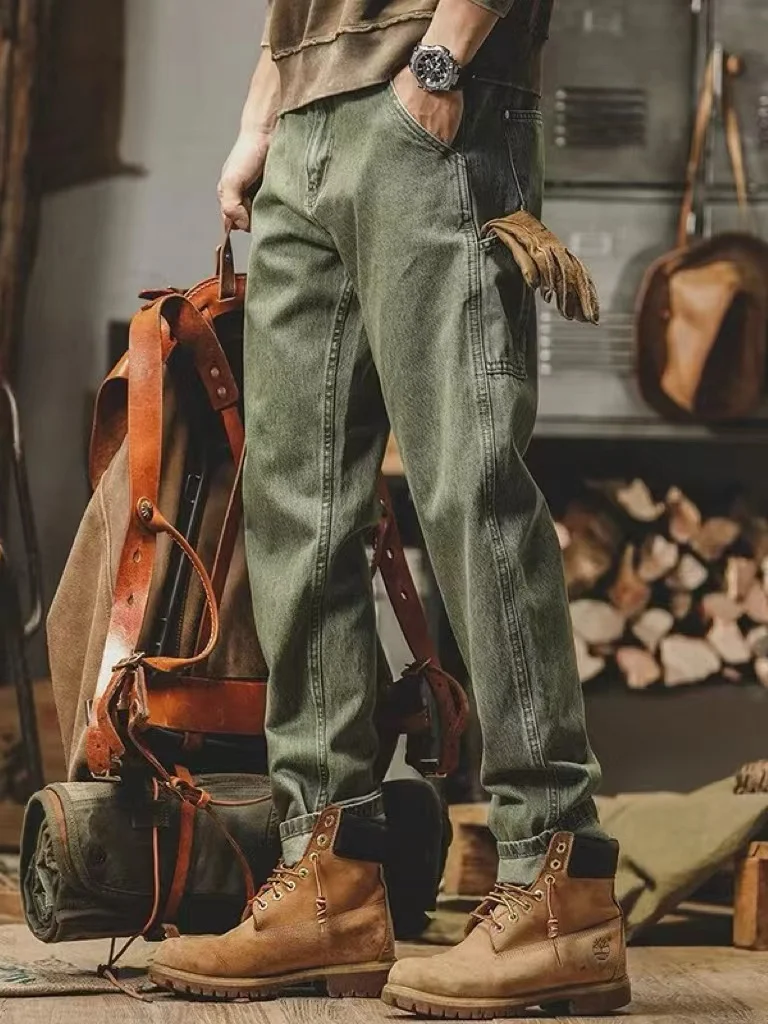 

Мужские прямые джинсы из хлопкового денима, повседневные универсальные модные брюки в стиле ретро на весну и осень, удобные дышащие брюки